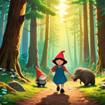 **

Prompt: A vibrant illustration in the style of Astrid Lindgren, showcasing Sofie Ruby and her friends embarking on a magical adventure in a whimsical Swedish forest filled with gnomes and trolls. The scene emphasizes the importance of friendship and courage, with soft, warm lighting. Capture the essence of "Mio, min Mio" meets "Spirited Away", influenced by Swedish folklore and vibrant colors.

**