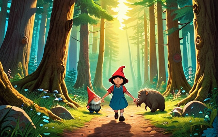 **
Prompt: A vibrant illustration in the style of Astrid Lindgren, showcasing Sofie Ruby and her friends embarking on a magical adventure in a whimsical Swedish forest filled with gnomes and trolls. The scene emphasizes the importance of friendship and courage, with soft, warm lighting. Capture the essence of "Mio, min Mio" meets "Spirited Away", influenced by Swedish folklore and vibrant colors.
**